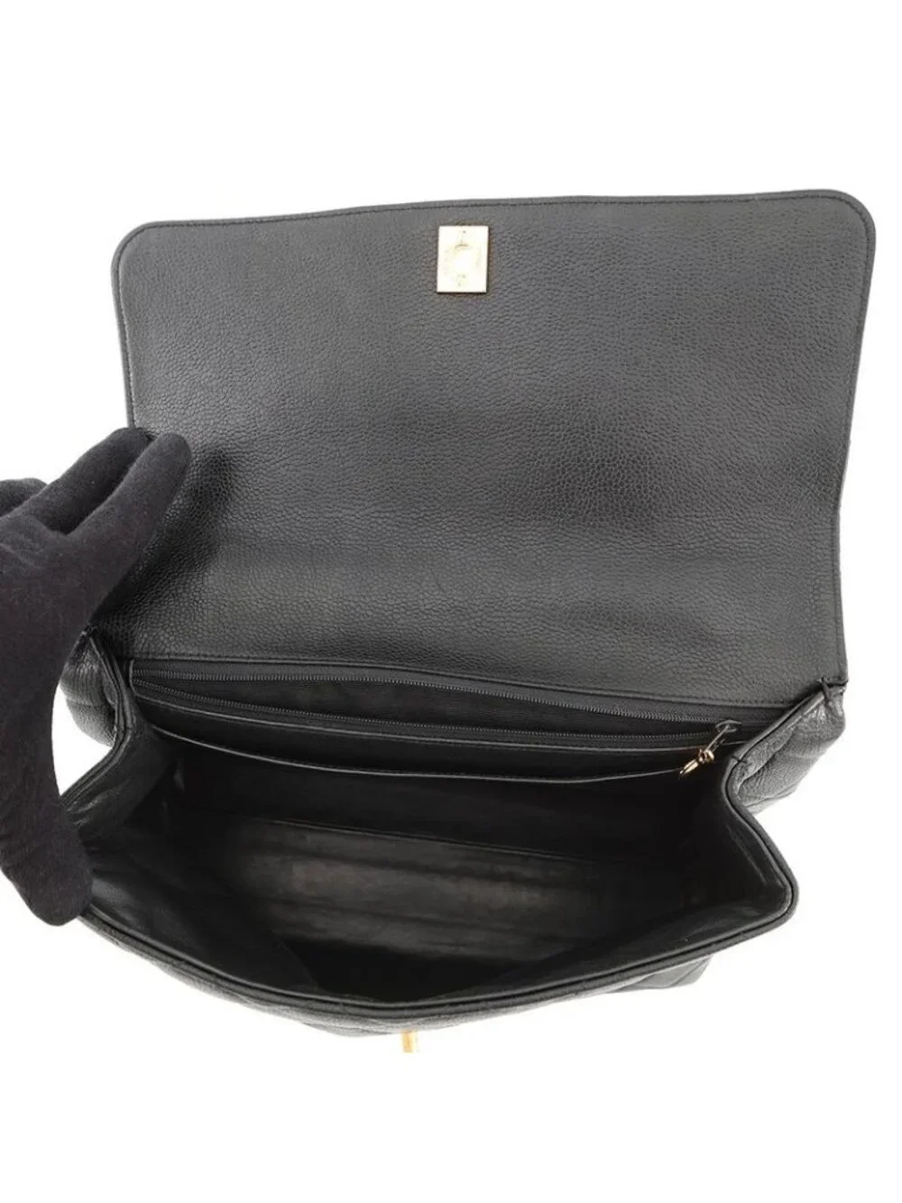 Chanel Handbag Quilted CC Logo Top Handle Caviar Leather Bag - Picture 5 of 10